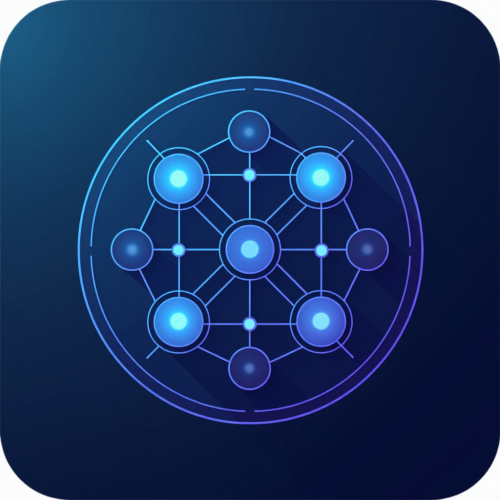 flux-An icon for a creative AI app with A combination of circles and lines forming a futuristic interconnected pattern set on a deep blue gradient background-1