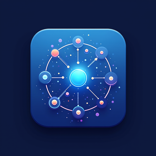 flux-An icon for a creative AI app with A combination of circles and lines forming a futuristic interconnected pattern set on a deep blue gradient background-4