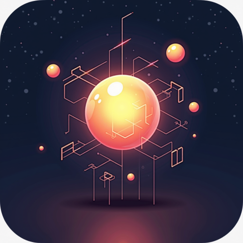 flux-An icon for a creative AI app with A glowing orb emitting light with floating geometric shapes around it set against a starry dark background-2