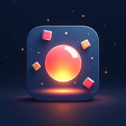 flux-An icon for a creative AI app with A glowing orb emitting light with floating geometric shapes around it set against a starry dark background-3