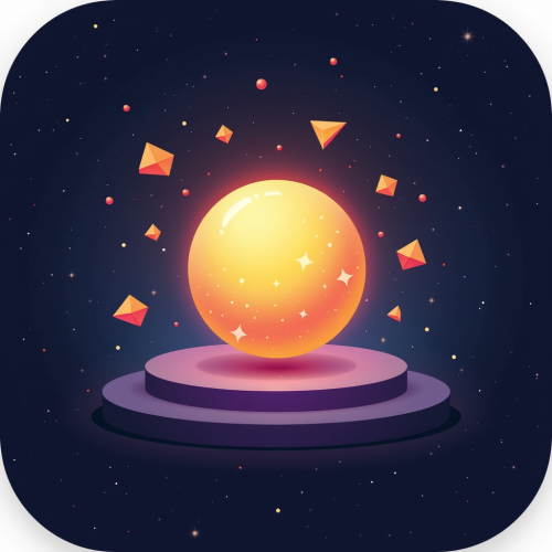 flux-An icon for a creative AI app with A glowing orb emitting light with floating geometric shapes around it set against a starry dark background-4