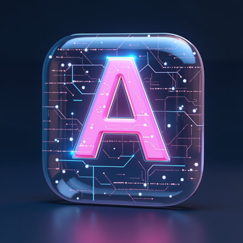 flux-An icon for a creative AI app with A holographic 3D A surrounded by digital data streams set against a sleek gradient background-2
