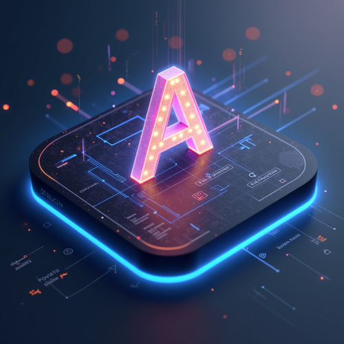 flux-An icon for a creative AI app with A holographic 3D A surrounded by digital data streams set against a sleek gradient background-3