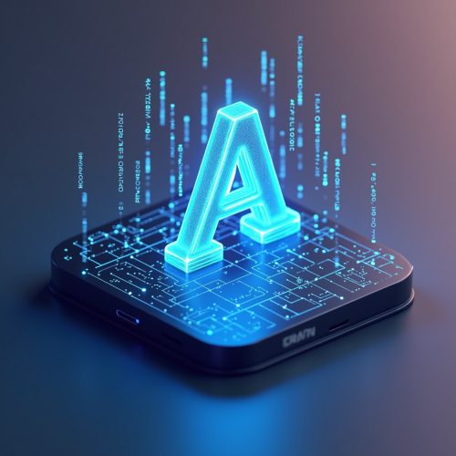 flux-An icon for a creative AI app with A holographic 3D A surrounded by digital data streams set against a sleek gradient background-4