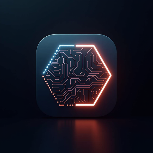 flux-An icon for a creative AI app with A modern hexagon shape with intricate glowing circuitry patterns inside on a black or dark gradient background-2