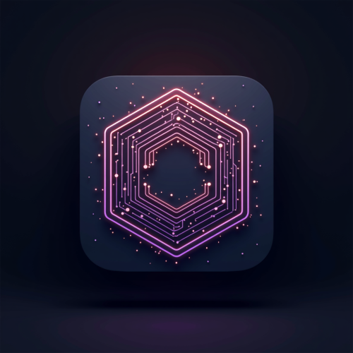flux-An icon for a creative AI app with A modern hexagon shape with intricate glowing circuitry patterns inside on a black or dark gradient background-3