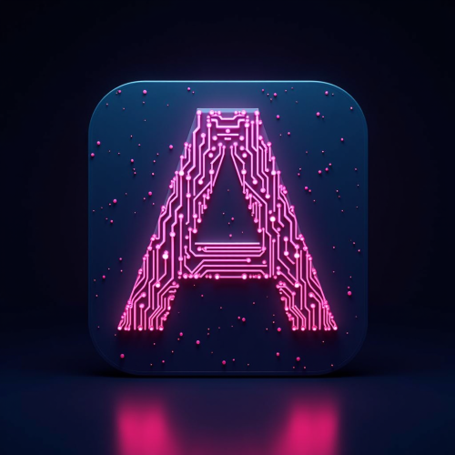 flux-An icon for a creative AI app with A neon-lit circuit board pattern forming the shape of an A glowing vibrantly against a dark background-3