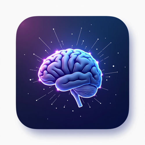 flux-An icon for a creative AI app with A sleek stylized brain in the center with glowing connections on a gradient background of deep blue and purple-2