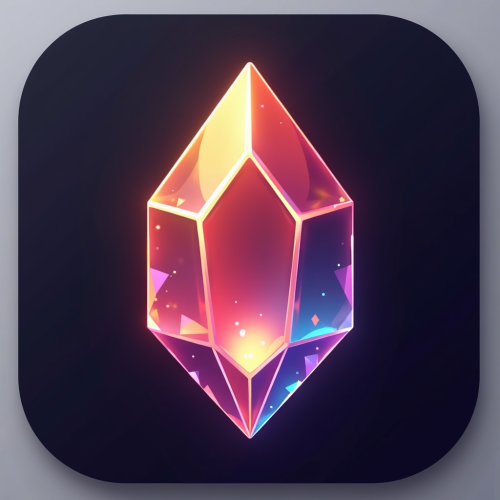 flux-An icon for a creative AI app with A stylized glowing crystal shape with sharp clean lines and subtle reflections set on a dark gradient background-2