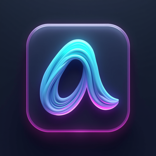 flux-An icon for a creative AI app with Elegant flowing waves forming an A shape glowing softly with a gradient of teal and electric purple-3