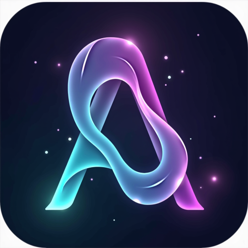 flux-An icon for a creative AI app with Elegant flowing waves forming an A shape glowing softly with a gradient of teal and electric purple-4