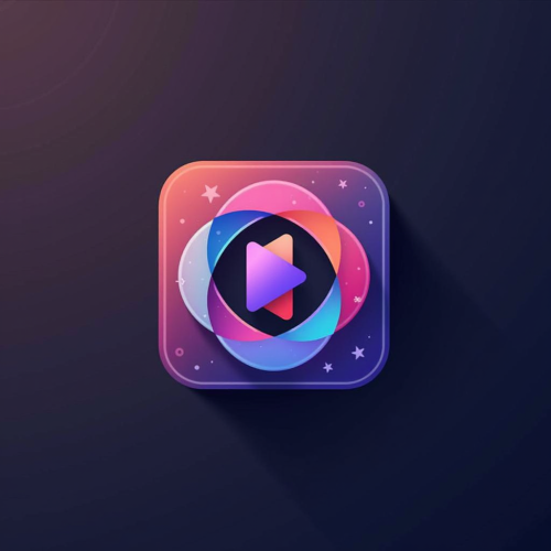 flux-An icon for a creative AI app with Fusion of Elements with Minimalist icons for camera music note and film strip intertwined in a clean circular pattern with a subtle glow-3