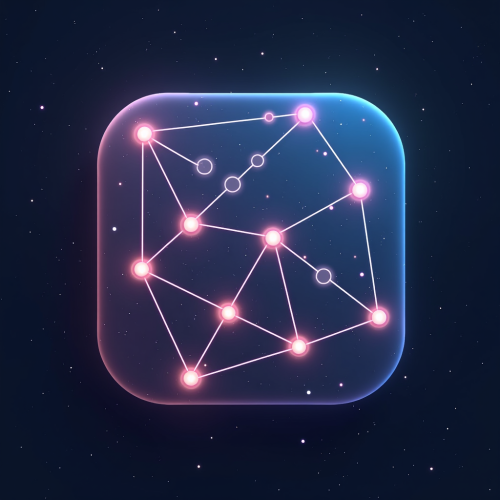 flux-An icon for a creative AI app with Interconnected nodes and lines forming a constellation-like pattern glowing softly with hints of color on a starry backdrop-2