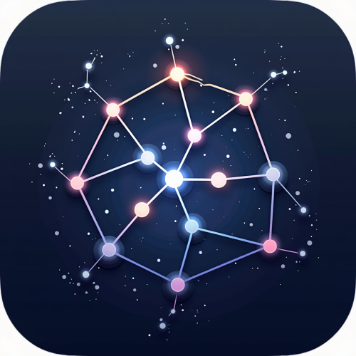 flux-An icon for a creative AI app with Interconnected nodes and lines forming a constellation-like pattern glowing softly with hints of color on a starry backdrop-3