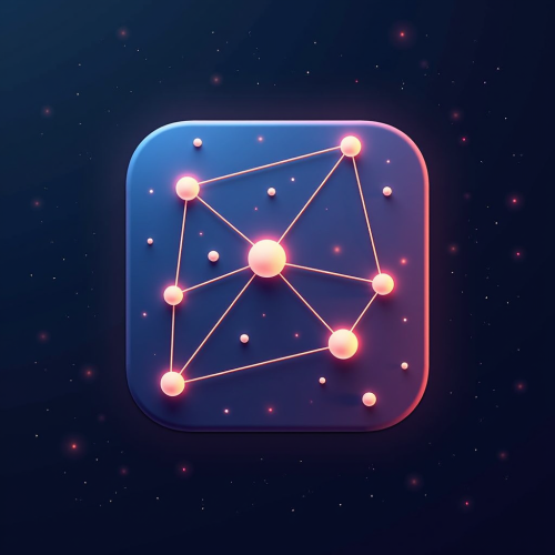 flux-An icon for a creative AI app with Interconnected nodes and lines forming a constellation-like pattern glowing softly with hints of color on a starry backdrop-4