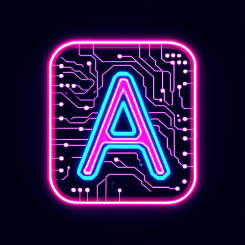 sd3-An icon for a creative AI app with A neon-lit circuit board pattern forming the shape of an A glowing vibrantly against a dark background-0