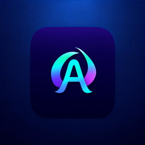sd3-An icon for a creative AI app with Elegant flowing waves forming an A shape glowing softly with a gradient of teal and electric purple-0