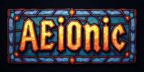 flux-Stained glass style Text logo saying AEIONic for an AI creativity app. Vibrant beautiful translucent intricate detailed-0 (1)