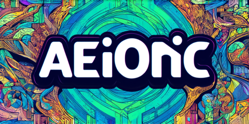 sd3-Collage style Text logo saying AEIONic for an AI creativity app. Mixed media layered textural detailed artistic-0