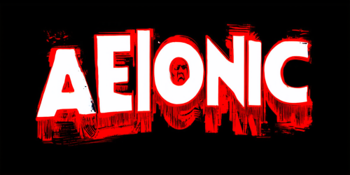 sd3-Painting by Shepard Fairey Text logo saying AEIONic for an AI creativity app. Street art political activism iconic stencils bold typography high contrast red black and white color palette-0