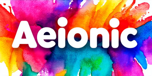 sd3-Watercolor painting Text logo saying AEIONic for an AI creativity app. Vibrant beautiful painterly detailed textural artistic-0