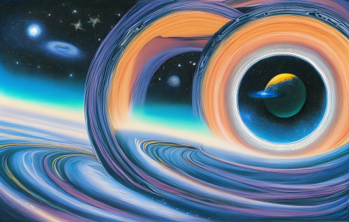 sd-Intergalactic stargate portal in the middle of a starry night with a swirling vortex of energy and light by Joe Jusko-1